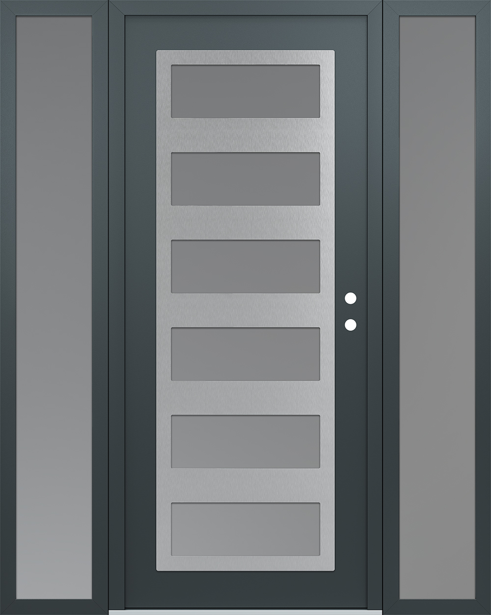 Modern Steel Front Door Diamond C9 68" x 80" anthracite/anthracite frosted Glass Panel stainless steel LHI with 2 Sidelites frosted Glass