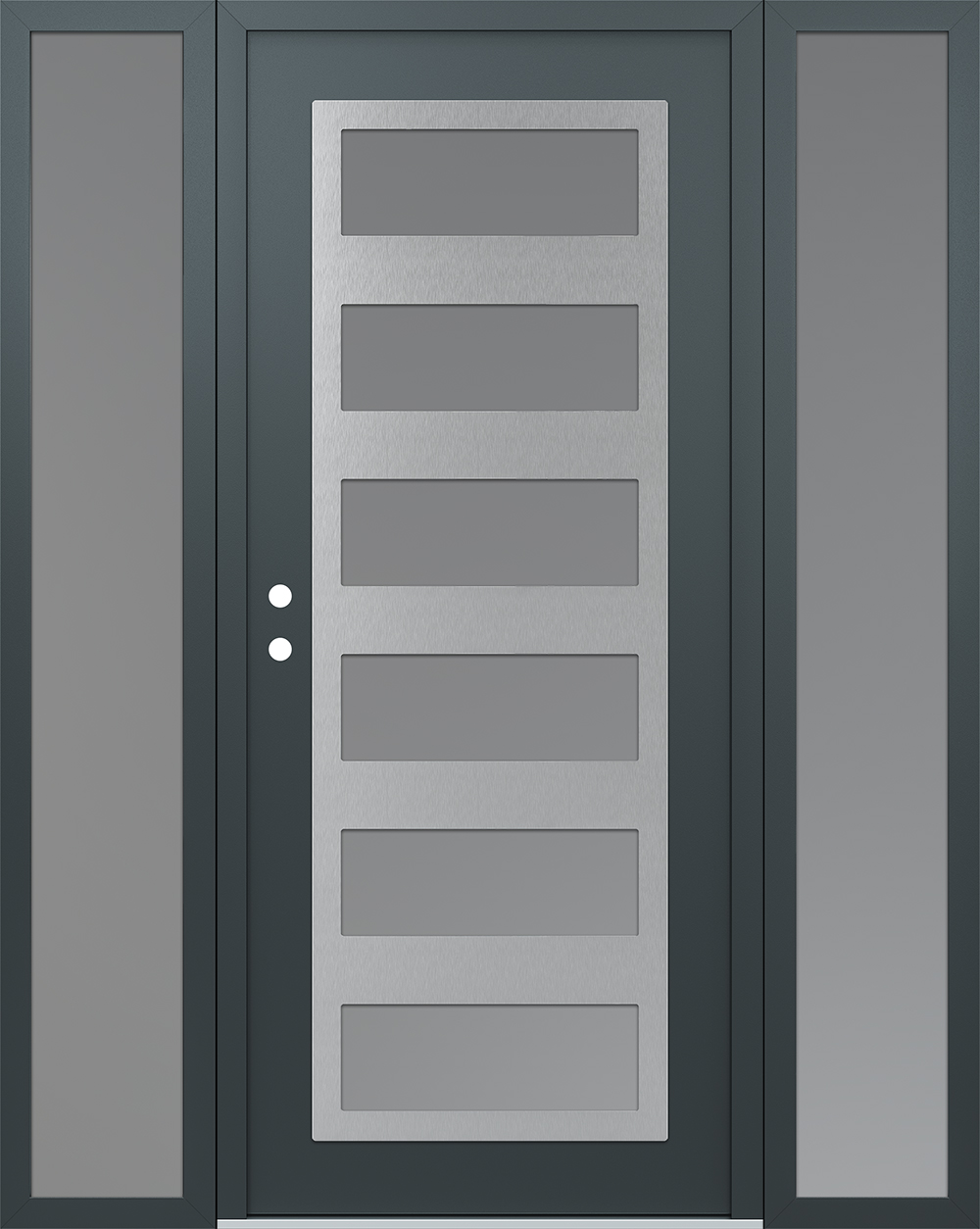 Modern Steel Front Door Diamond C9 68" x 80" anthracite/anthracite frosted Glass Panel stainless steel RHI with 2 Sidelites frosted Glass