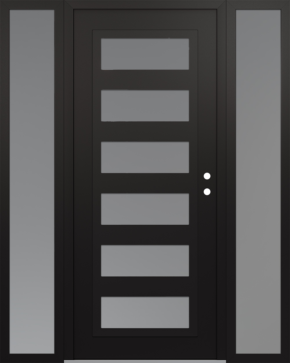Modern Steel Front Door Diamond C9 68" x 80" black/white frosted Glass Panel black LHI with 2 Sidelites frosted Glass