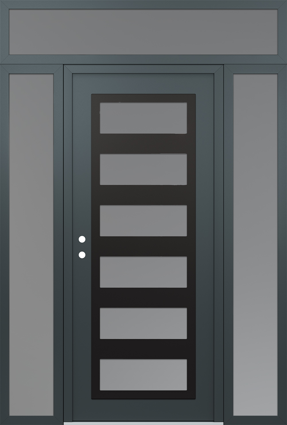 Modern Steel Front Door Diamond C9 68" x 96" anthracite/anthracite frosted Glass Panel black RHI with 2 Sidelites and Transom frosted Glass