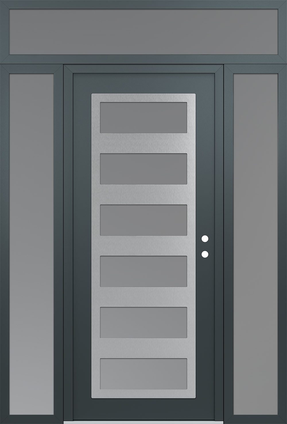 Modern Steel Front Door Diamond C9 68" x 96" anthracite/anthracite frosted Glass Panel stainless steel LHI with 2 Sidelites and Transom frosted Glass