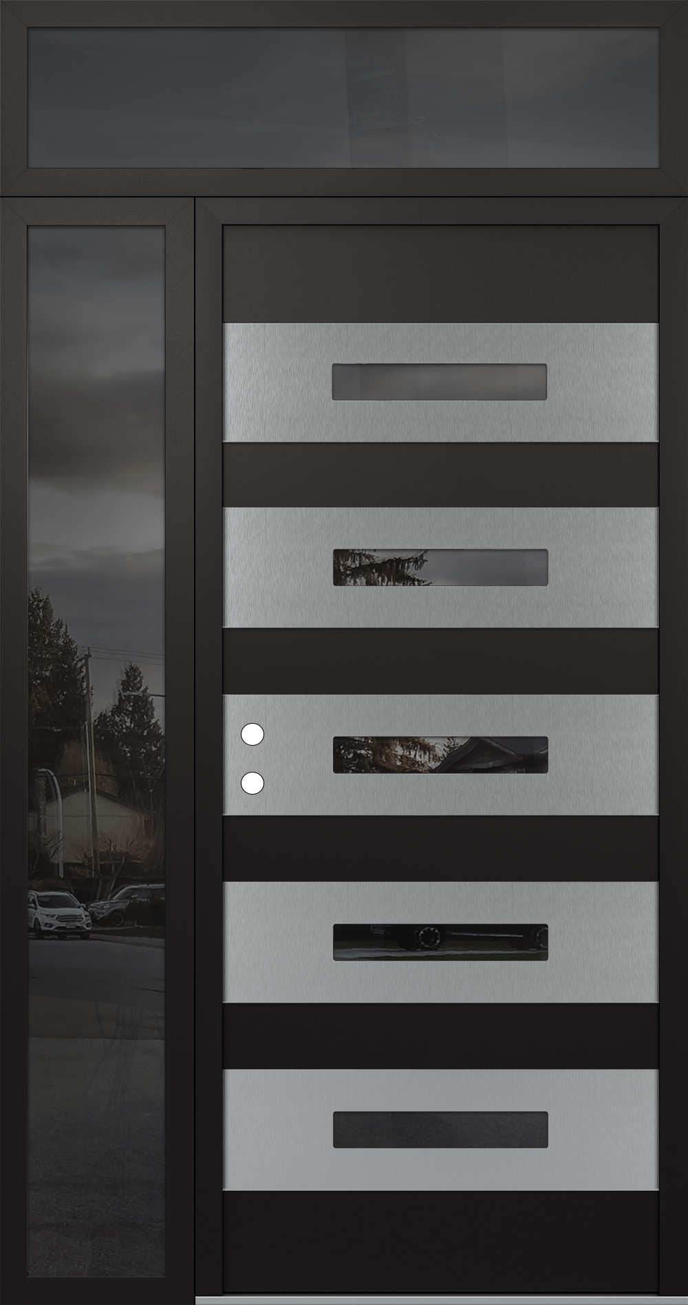 Diamond D9 48" x 96" black/black Mirrored Glass Panel stainless steel RHI with Sidelite and Transom Mirrored Glass