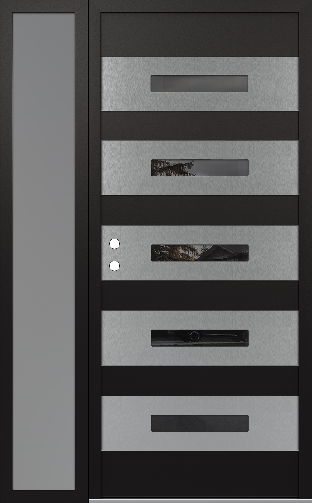 Diamond D9 50" x 80" black/black Mirrored Glass Panel stainless steel RHI with Sidelite frosted Glass