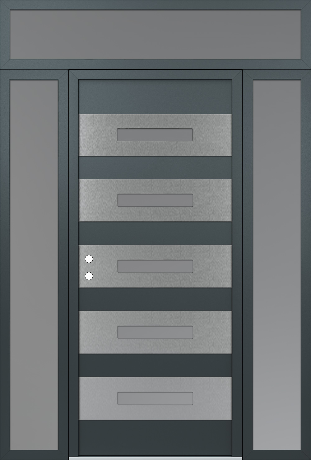 Diamond D9 60" x 96" anthracite/anthracite Frosted Glass Panel stainless steel RHI with 2 Sidelites and Transom Frosted Glass