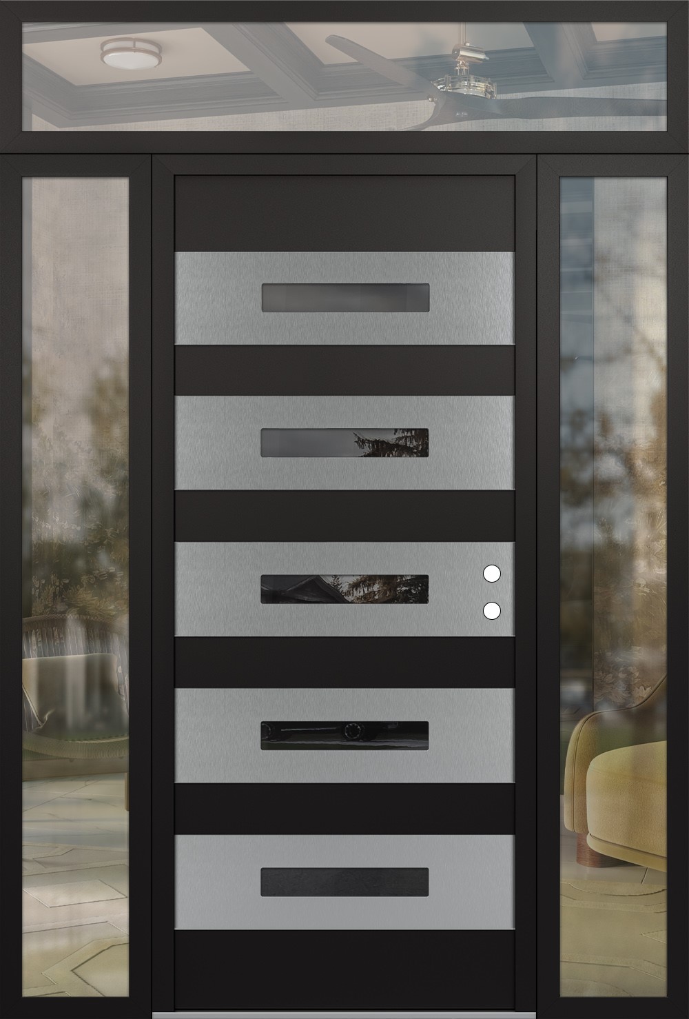 Diamond D9 60" x 96" black/black Mirrored Glass Panel stainless steel LHI with 2 Sidelites and Transom clear Glass