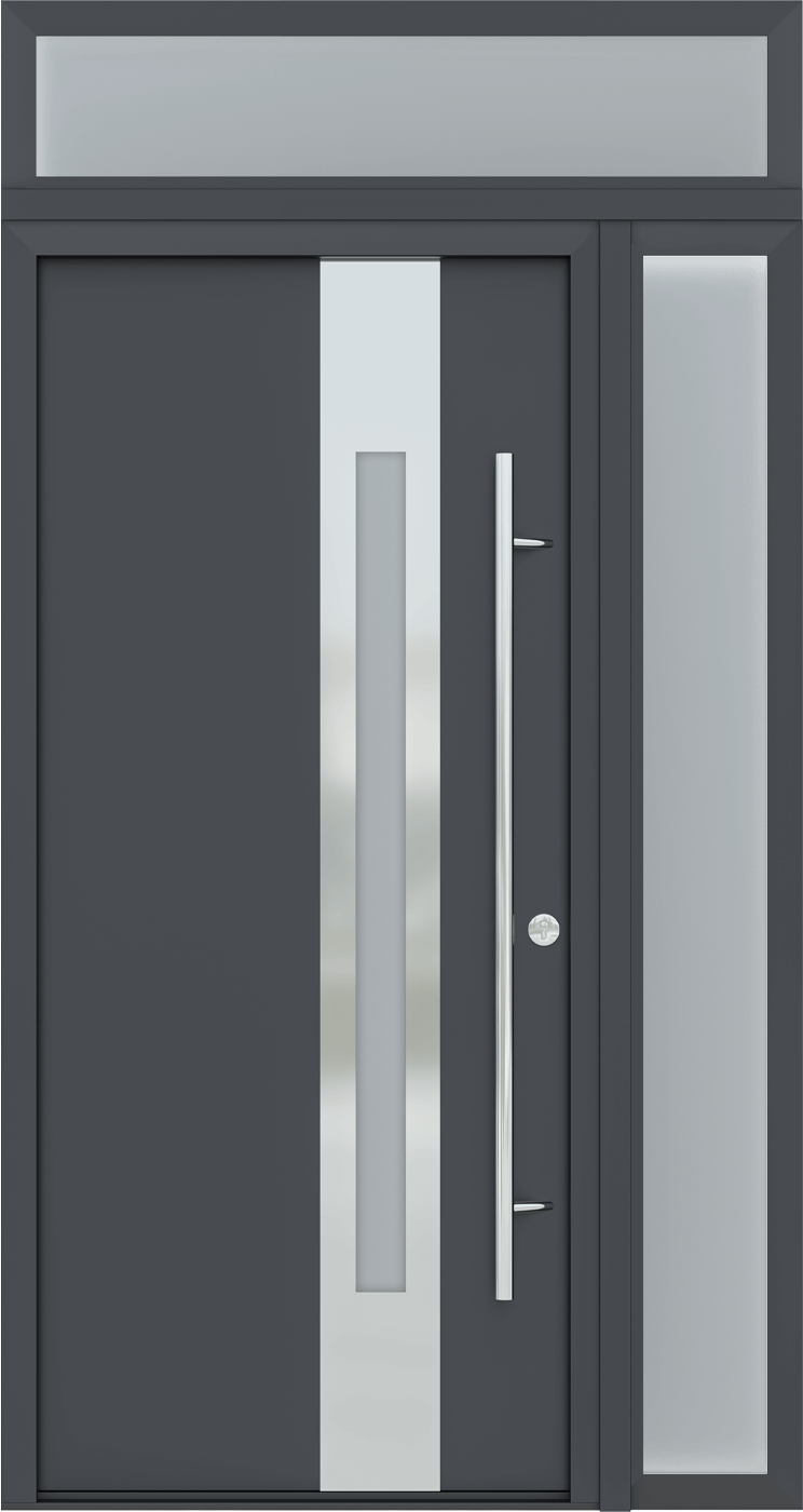 MODERN FRONT STEEL DOOR ZEPHYR ANTRACIT/WHITE 49 1/4" X 95 11/16" LHI + SIDELITE RIGHT/TRANSOM
