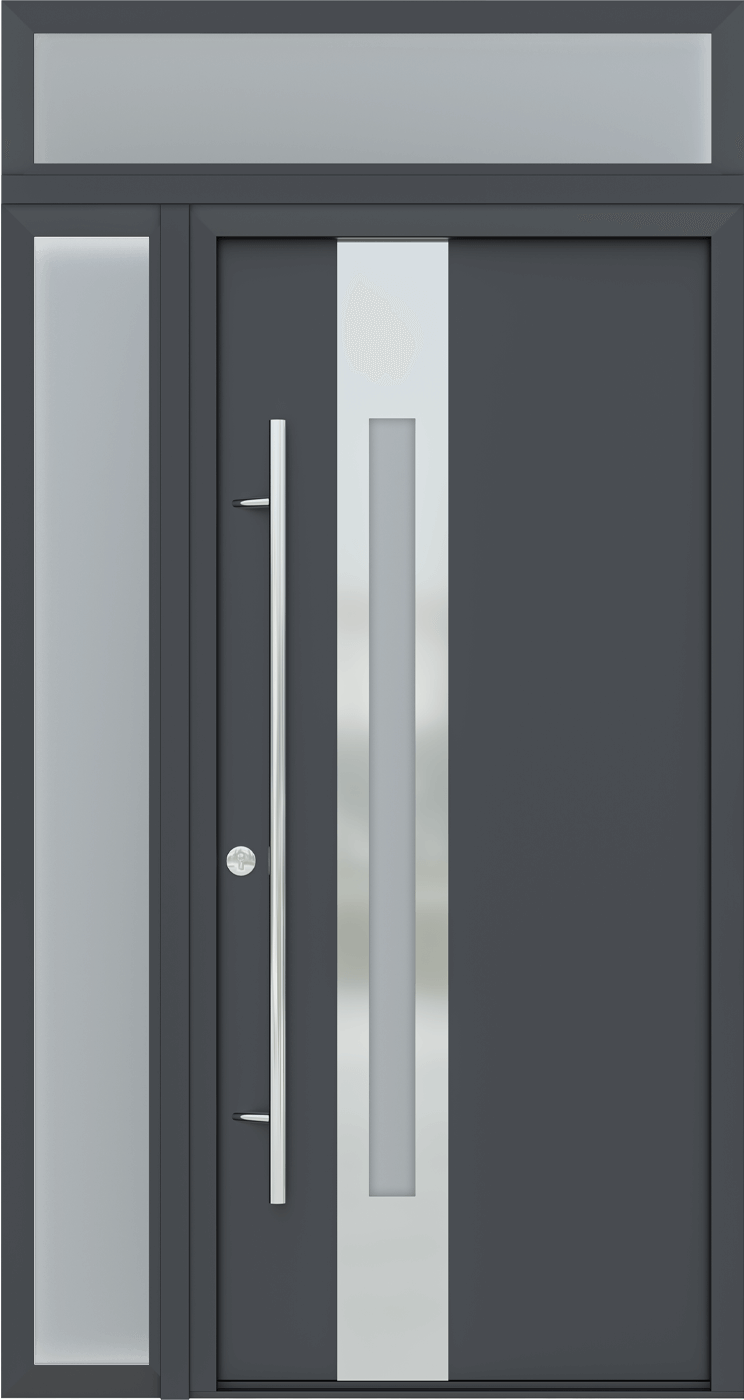MODERN FRONT STEEL DOOR ZEPHYR ANTRACIT/WHITE 49 1/4" X 95 11/16" RHI + SIDELITE LEFT/TRANSOM