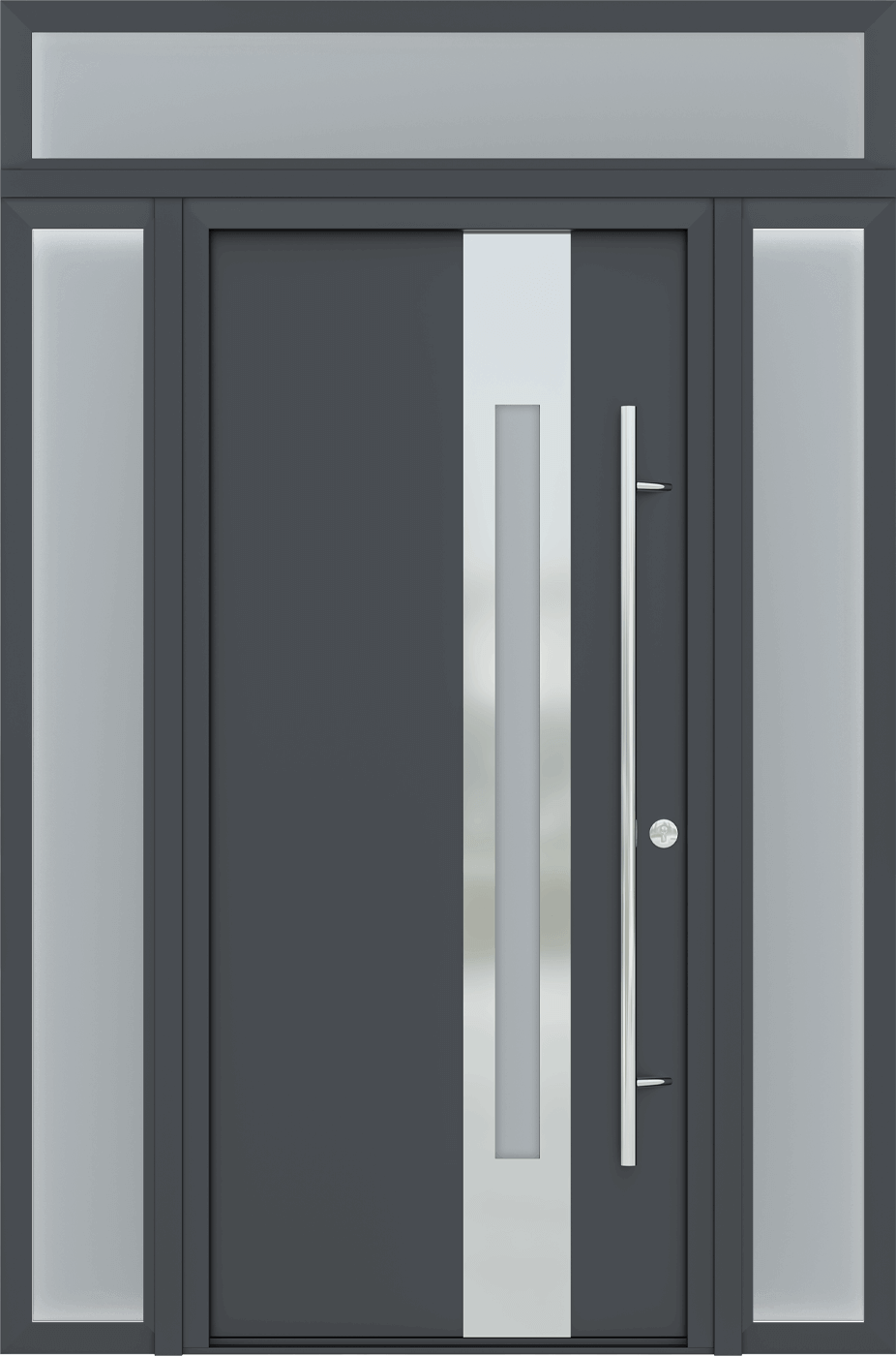 MODERN FRONT STEEL DOOR ZEPHYR ANTRACIT/WHITE 61 1/16" X 95 11/16" LHI + SIDELITE LEFT/RIGHT + TRANSOM
