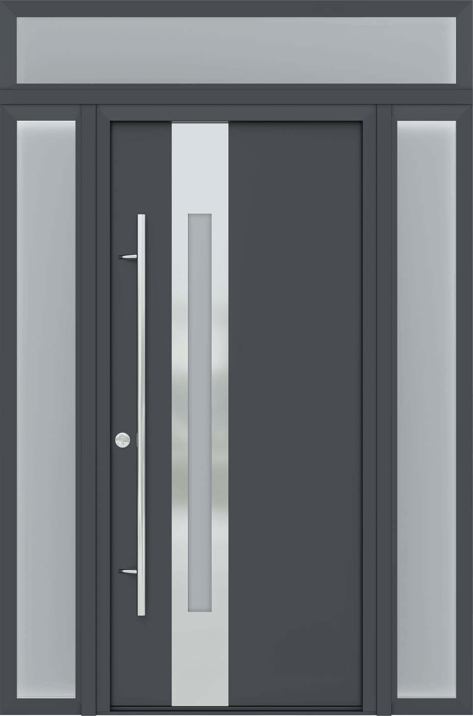 MODERN FRONT STEEL DOOR ZEPHYR ANTRACIT/WHITE 61 1/16" X 95 11/16" RHI + SIDELITE LEFT/RIGHT + TRANSOM