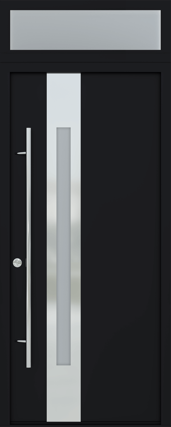 MODERN FRONT STEEL DOOR ZEPHYR BLACK/WHITE 37 7/16" X 95 11/16" RHI + TRANSOM