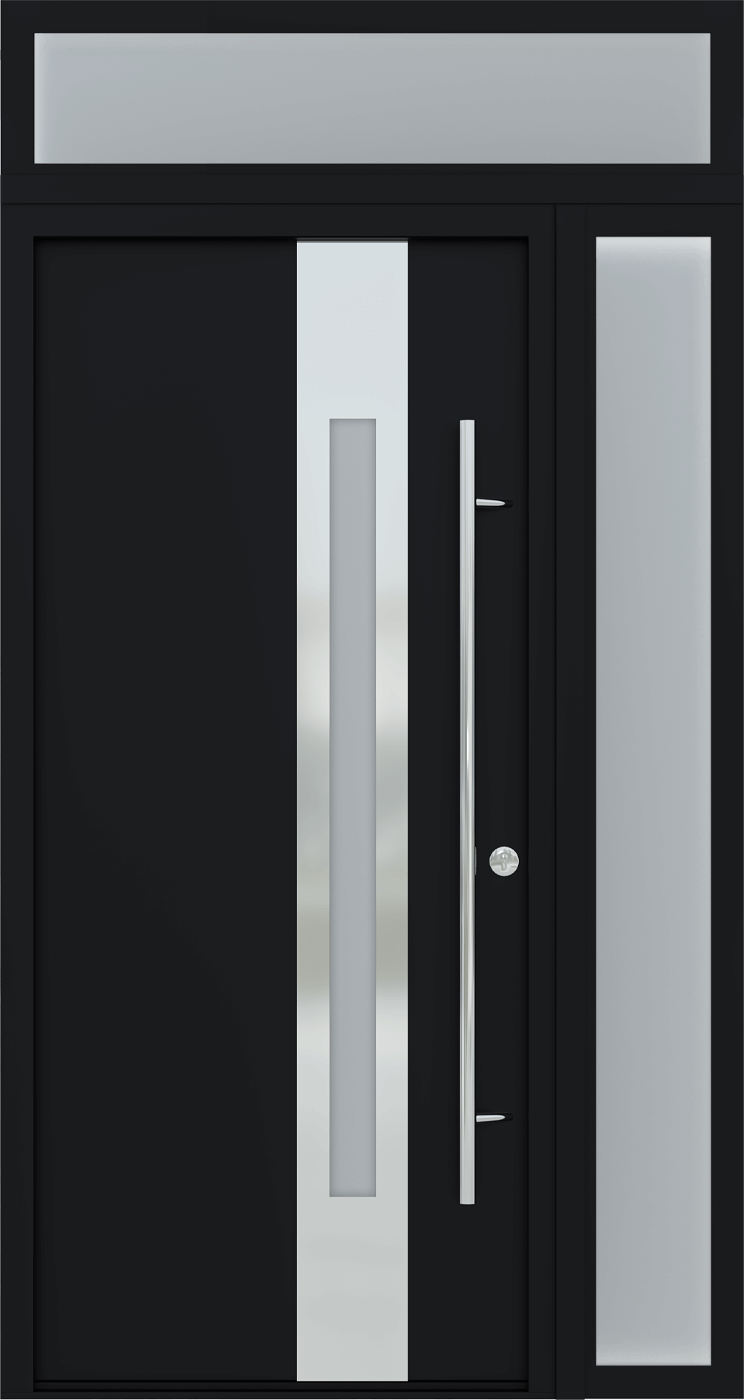 MODERN FRONT STEEL DOOR ZEPHYR BLACK/WHITE 49 1/4" X 95 11/16" LHI + SIDELITE RIGHT/TRANSOM
