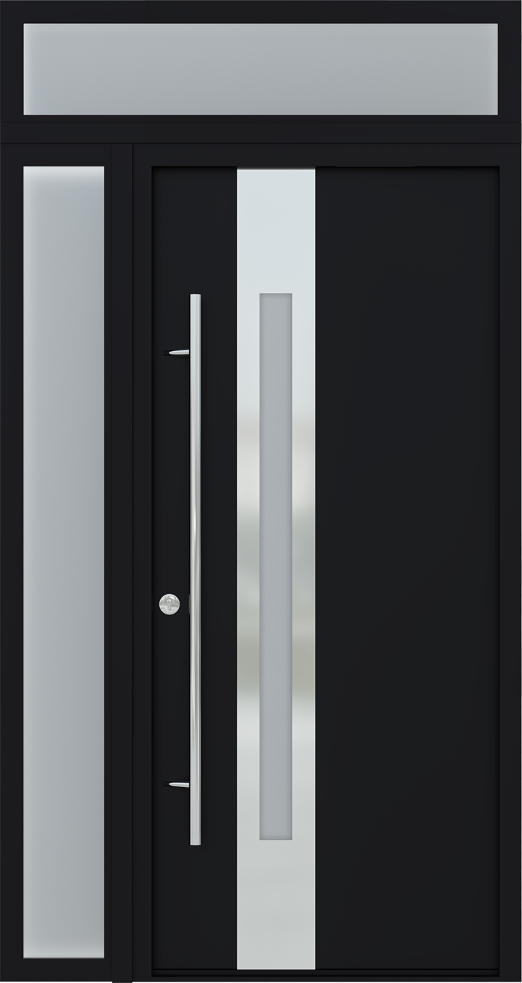 MODERN FRONT STEEL DOOR ZEPHYR BLACK/WHITE 49 1/4" X 95 11/16" RHI + SIDELITE LEFT/TRANSOM