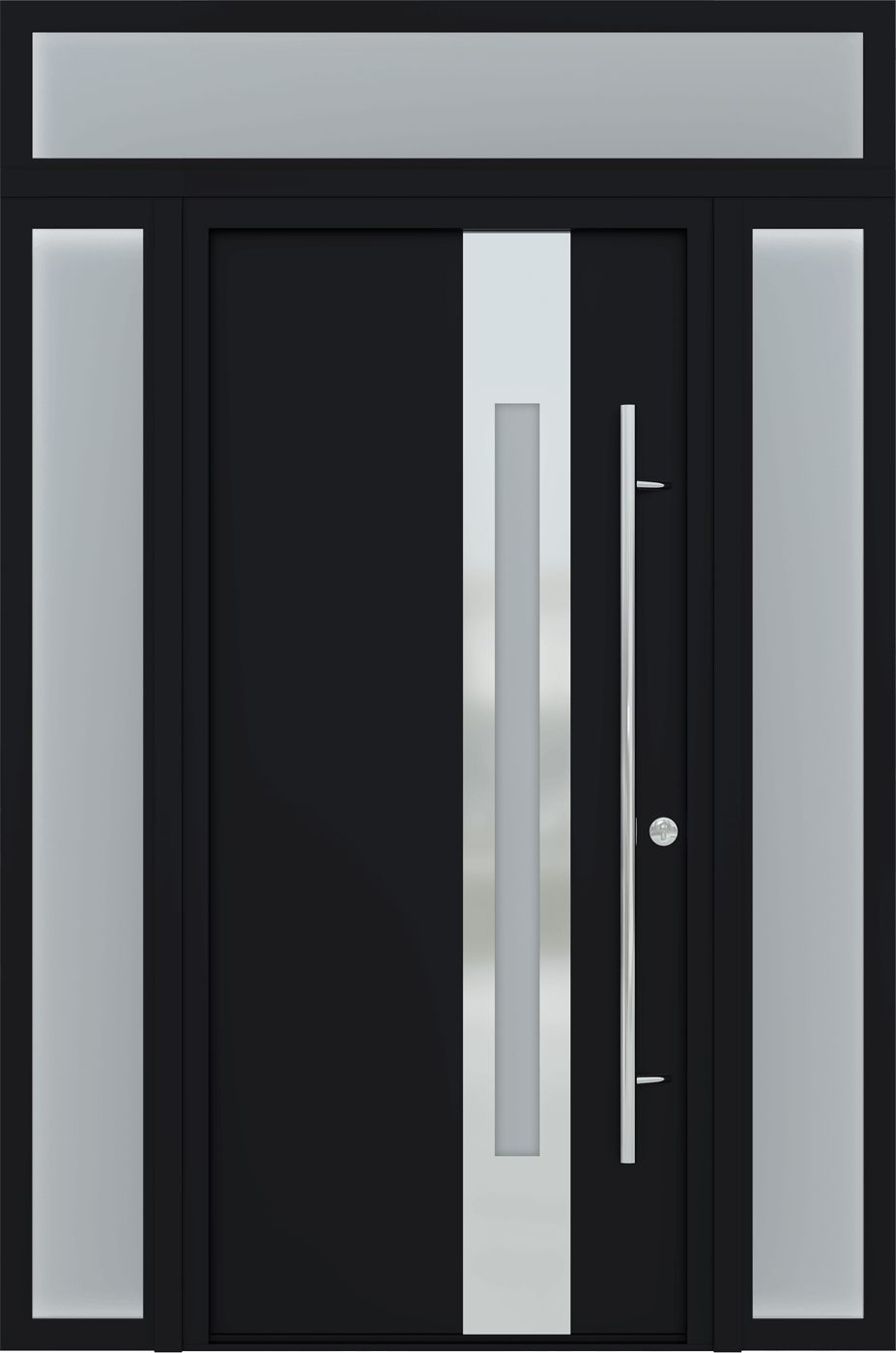 MODERN FRONT STEEL DOOR ZEPHYR BLACK/WHITE 61 1/16" X 95 11/16" RHI + SIDELITE LEFT/RIGHT + TRANSOM