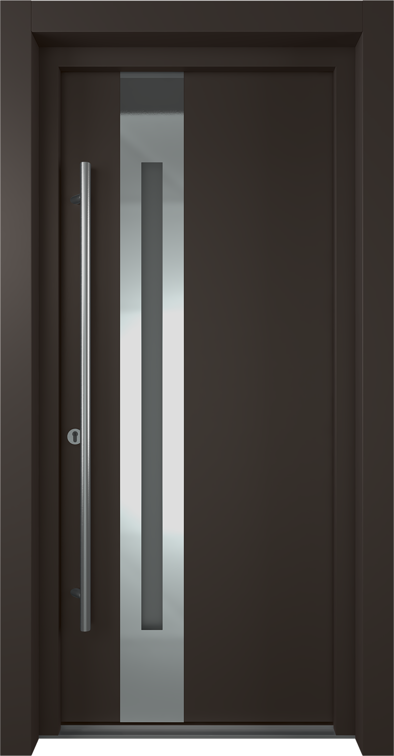 MODERN FRONT STEEL DOOR ZEPHYR BROWN/WHITE 37 7/16" X 81 11/16" RHI + HARDWARE