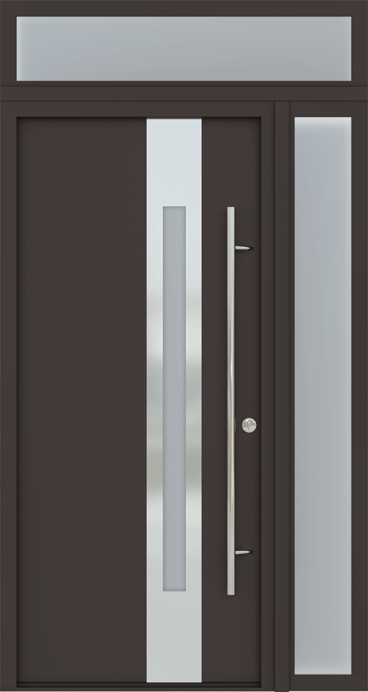 MODERN FRONT STEEL DOOR ZEPHYR BROWN/WHITE 49 1/4" X 95 11/16" LHI + SIDELITE RIGHT/TRANSOM