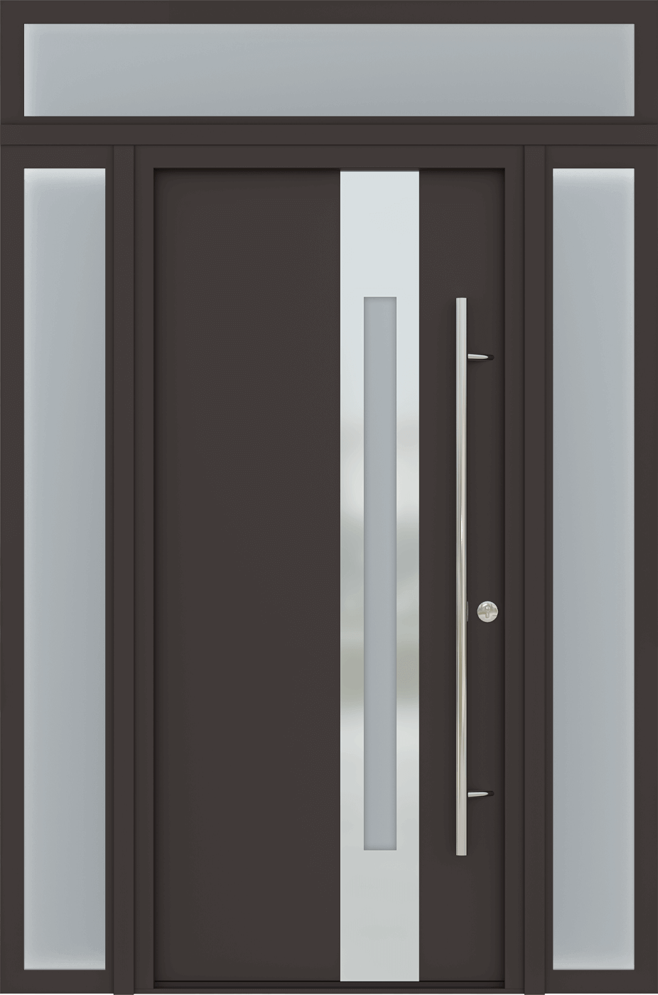 MODERN FRONT STEEL DOOR ZEPHYR BROWN/WHITE 61 1/16" X 95 11/16" LHI + SIDELITE LEFT/RIGHT + TRANSOM