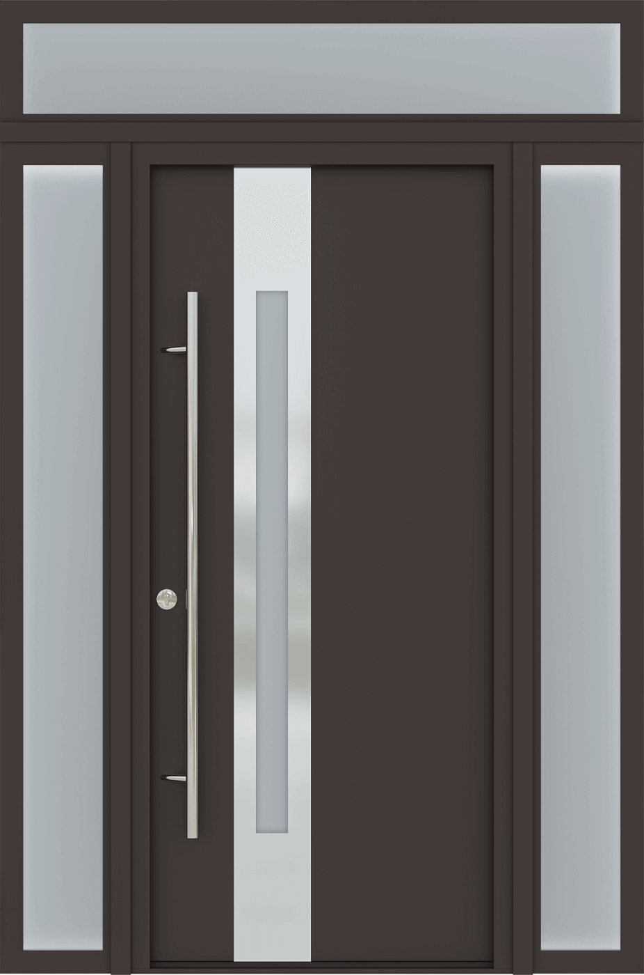 MODERN FRONT STEEL DOOR ZEPHYR BROWN/WHITE 61 1/16" X 95 11/16" RHI + SIDELITE LEFT/RIGHT + TRANSOM